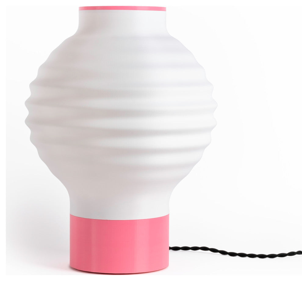Asian Lantern 15" Plant-Based PLA Dimmable LED Table Lamp, White/Hot Pink