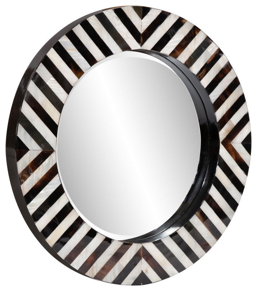Julianna Round Horn and Shell Tiled Mirror