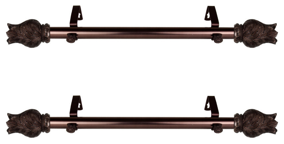 Tulip 1" Diameter Side Curtain Rod 12-20" Long, Set of 2, Bronze