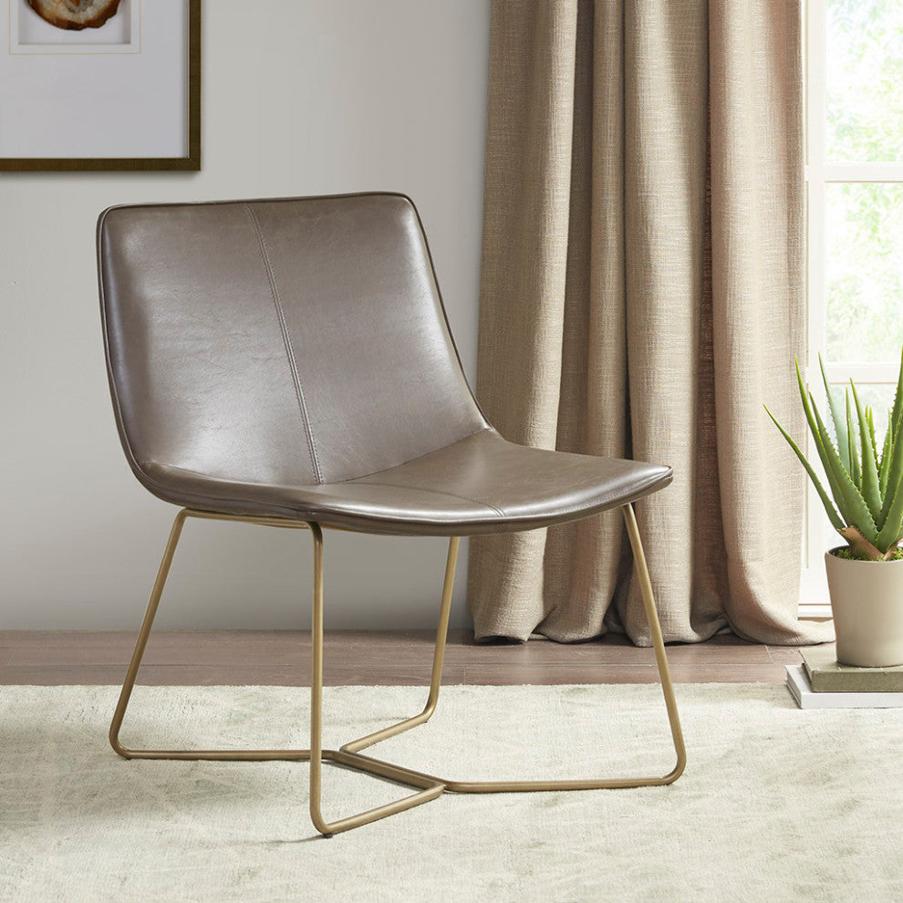 Madison Park Fallon Modern Brown Leather Chair With Gold Metal Base