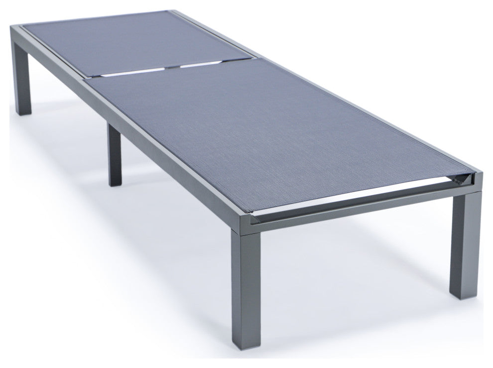 LeisureMod Marlin Patio Chaise Lounge Chair With Gray Frame, Dark Gray