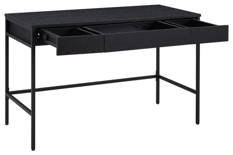 Transitional Desk, Open Frame With Worktop & Handless Drawers, Black