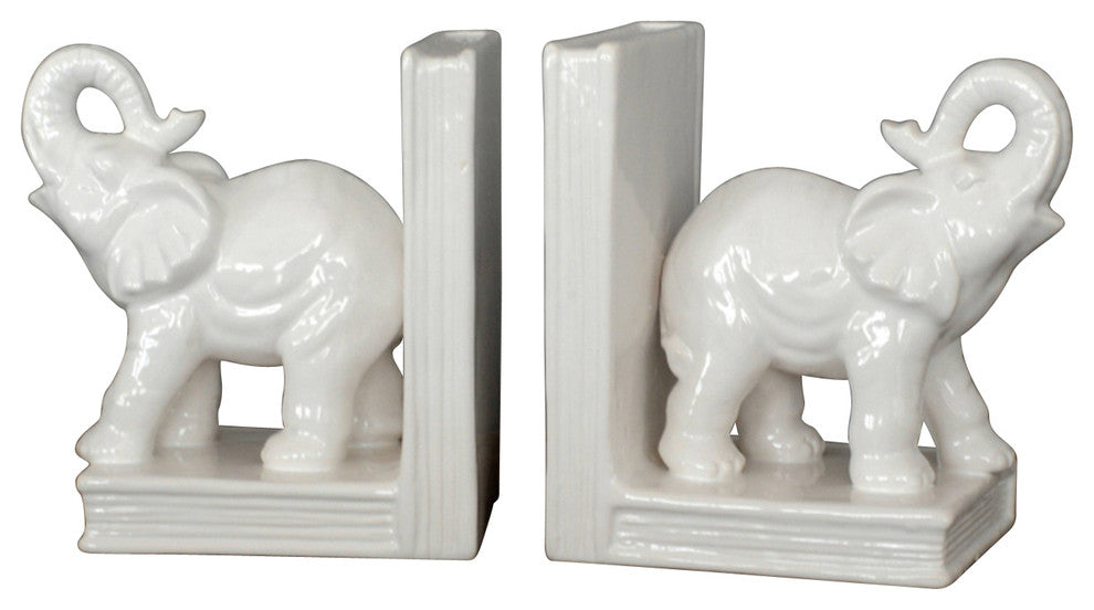 Ceramic Elephant Bookends, Set of 2