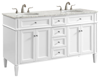 Home Living Vanity with Carrara White Marble Countertop, White, 60", Double Sink