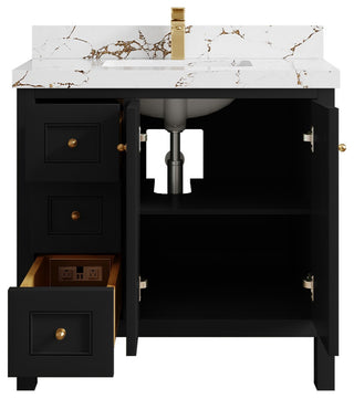 Nashville 36" Center Sink Bath Vanity, Black 2" Viola Brown