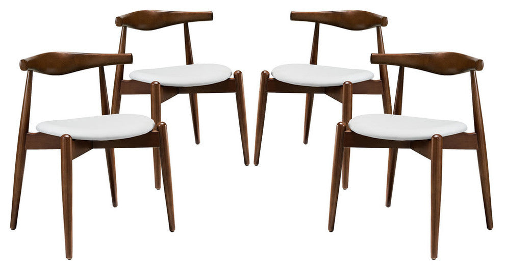 Modern Contemporary Kitchen Wood Dining Side Chairs Set of 4 Walnut White