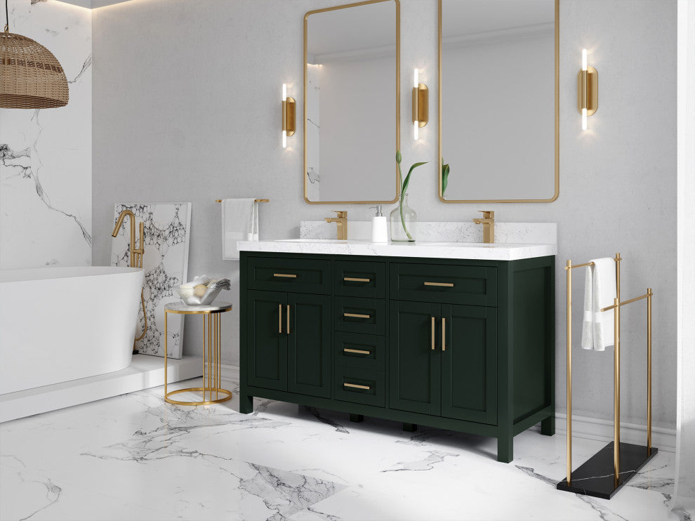 Cambridge 60 Double Bathroom Vanity in Dark Forest Green 1.5" Empira Quartz