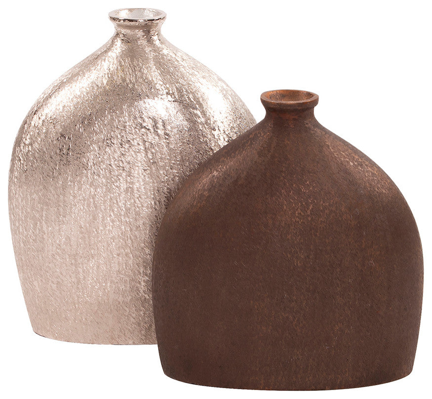 Howard Elliott Textured Flask Vase in Dark Copper