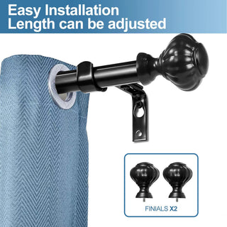 1" Doorknob Drapery Curtain Rod, Black, 84"-120"
