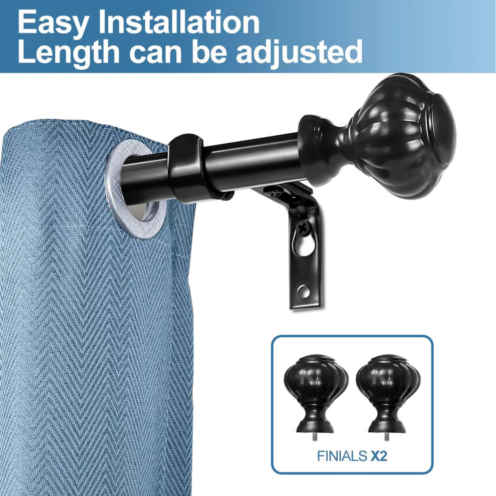 1" Doorknob Drapery Curtain Rod, Black, 84"-120"