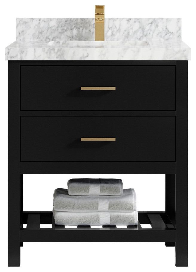 Parker 36" Single Sink Bath Vanity, Black 2" Carrara Marble