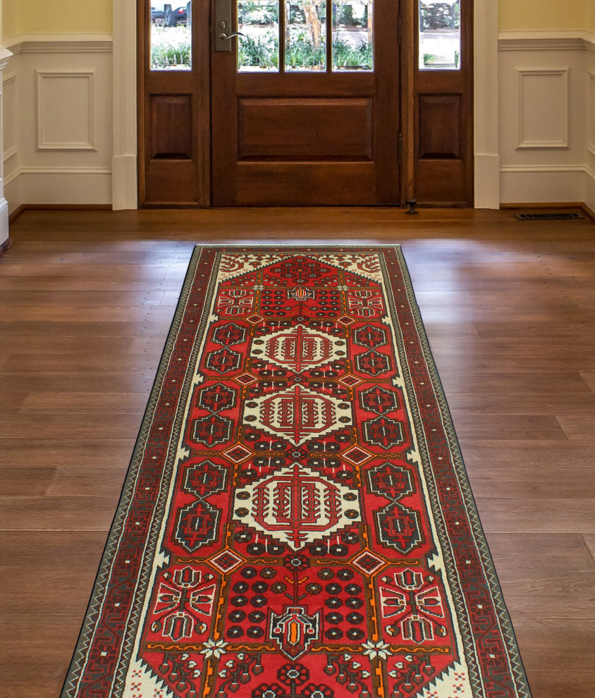Fine Vintage Distressed Apolonio Red/Ivory Runner, 3'9 x 10'3
