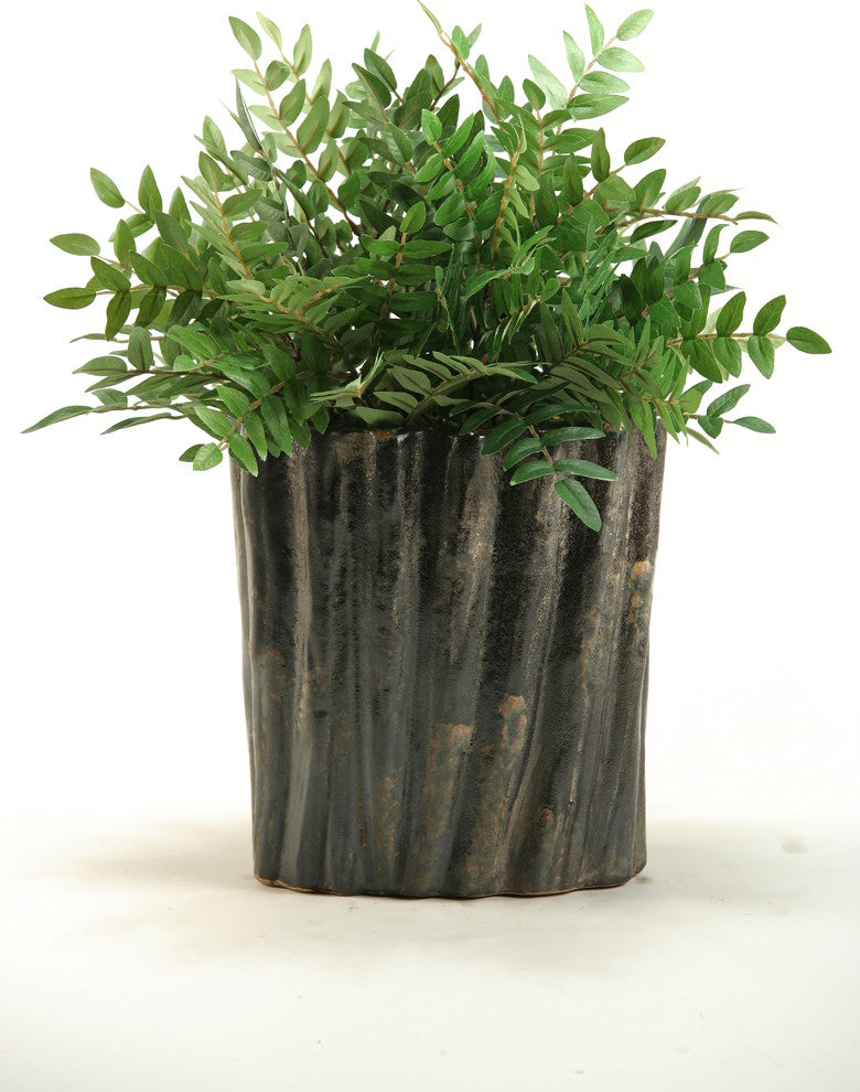 Green Locust Spray in Oval Ceramic Planter