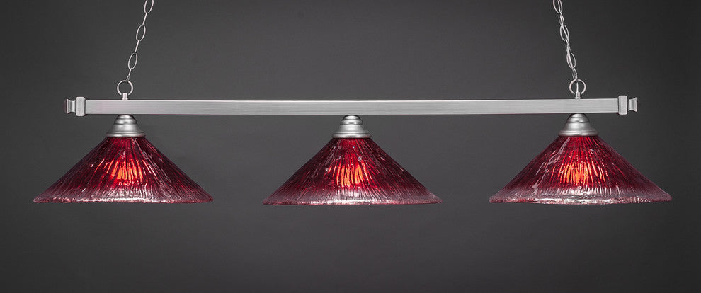 Square 3-Light Bar, Brushed Nickel/Raspberry Crystal