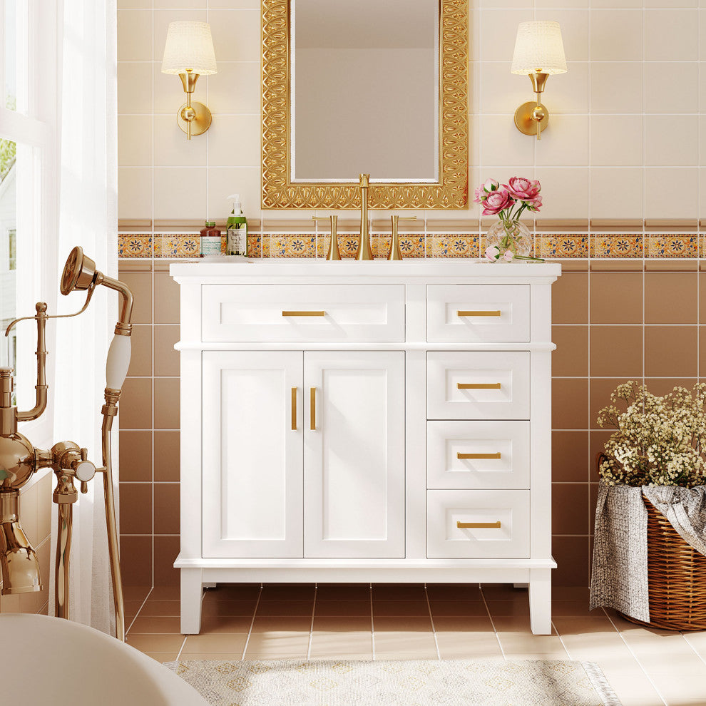 36 Inch Bathroom Vanity with Resin Sink, White