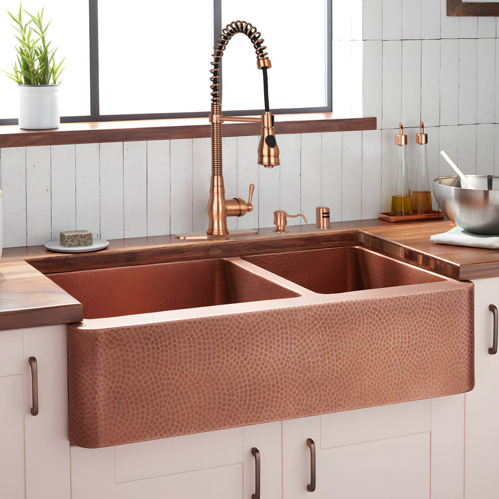 Copper Pre-Rinse Spring Kitchen Faucet with Pull Down Sprayer, Copper