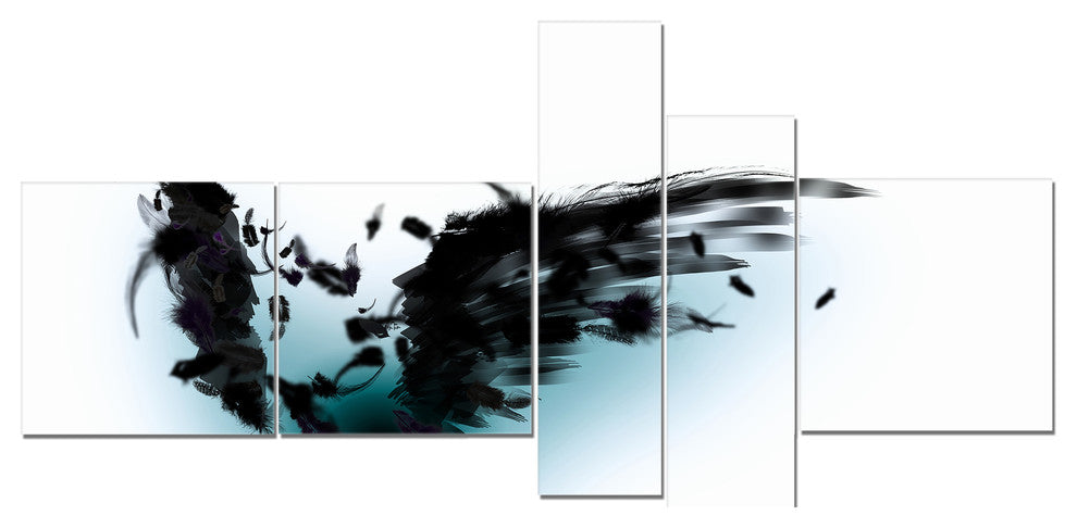 Black Wings, Abstract Canvas art print, 60"x32", 5 panels