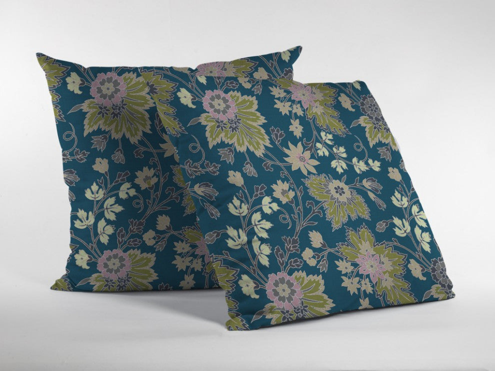 20 Teal Green Jacobean Suede Throw Pillow