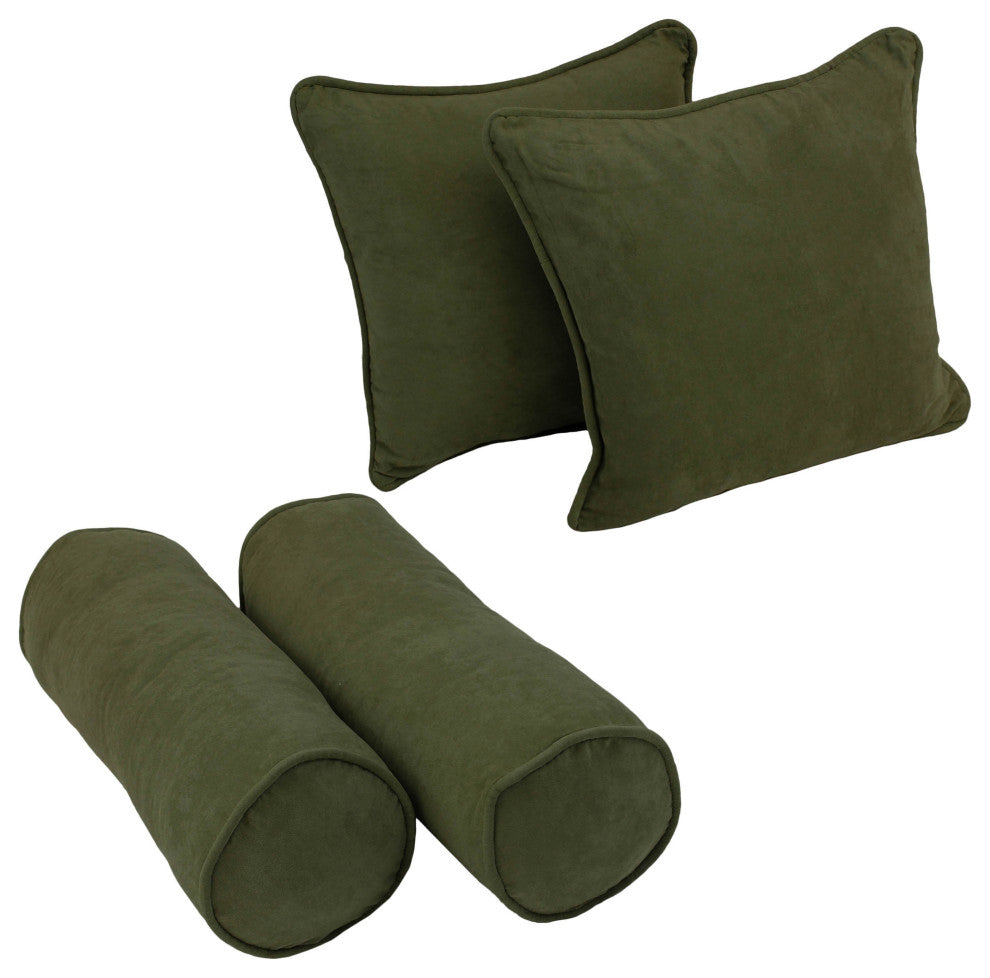 Double-Corded Solid Microsuede Throw Pillows, Set of 4, Hunter Green