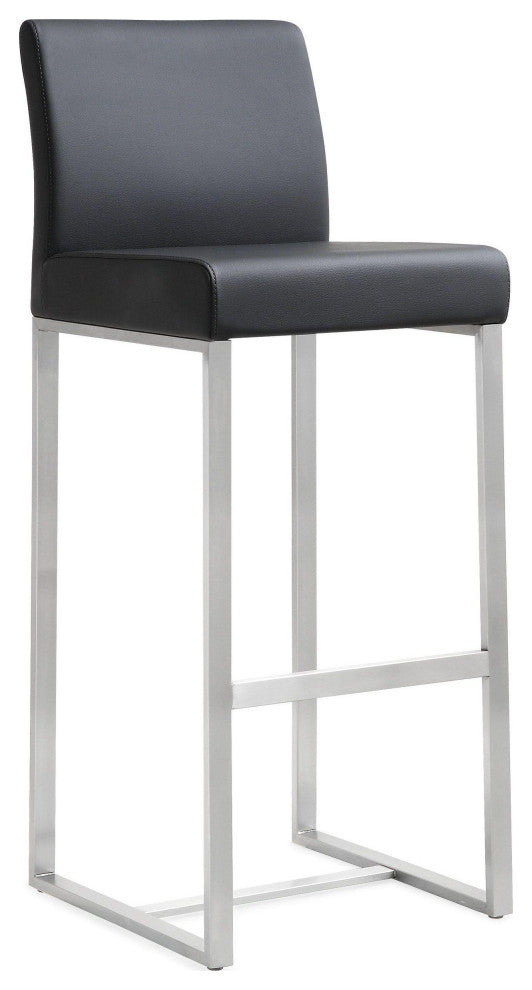 Denmark Stainless Steel Stool, Set of 2, Black/Silver, Bar Height