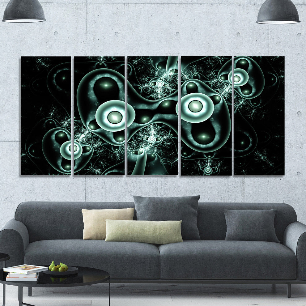 Blue on Black 3D Surreal Design, Abstract Canvas Art Print, 60"x28", 5 Panels