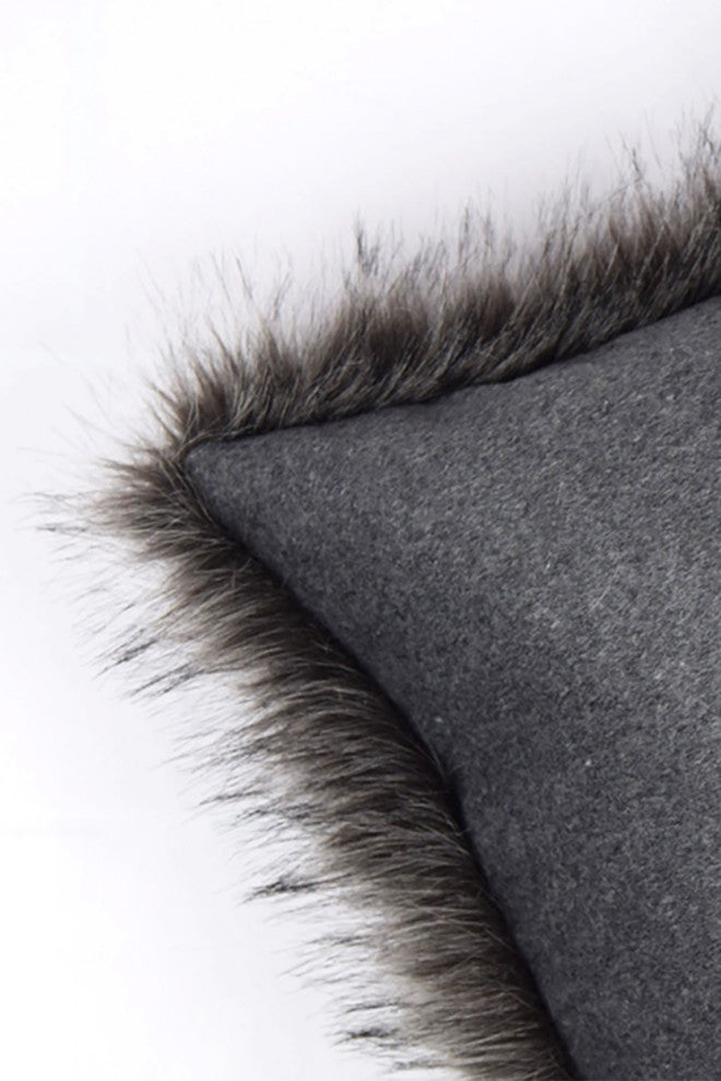LUZIO Silver Fox Vegan Faux Fur Pillow Cover 19.6x19.6