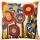 Floral Poppy Bloom Red Blue Decorative Pillow Cover Handembroidered Wool 18x18"