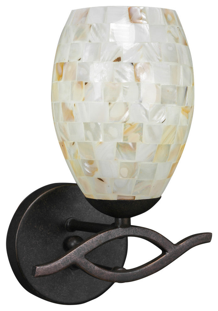 Revo Wall Sconce In Dark Granite, 5" Ivory Glaze Seashell Glass