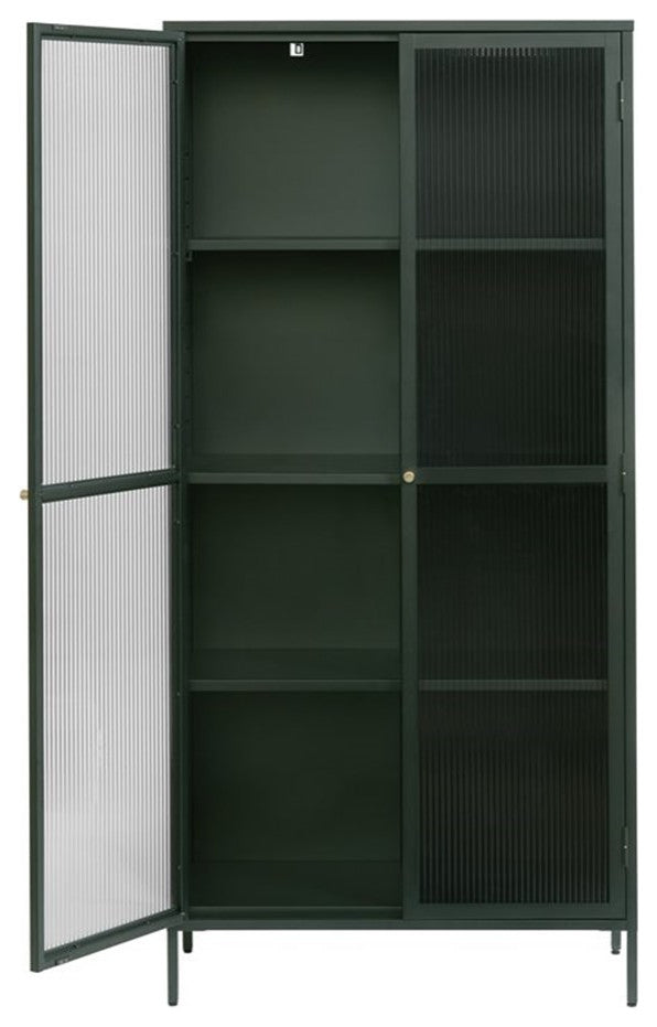 75" Contemporary Glass & Metal Display Cabinet in Green
