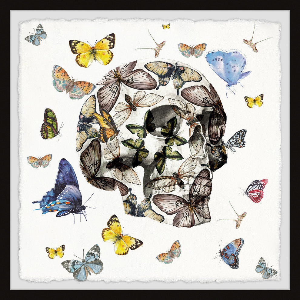 "Butterfly Skull Escape" Framed Painting Print, 18"x18"