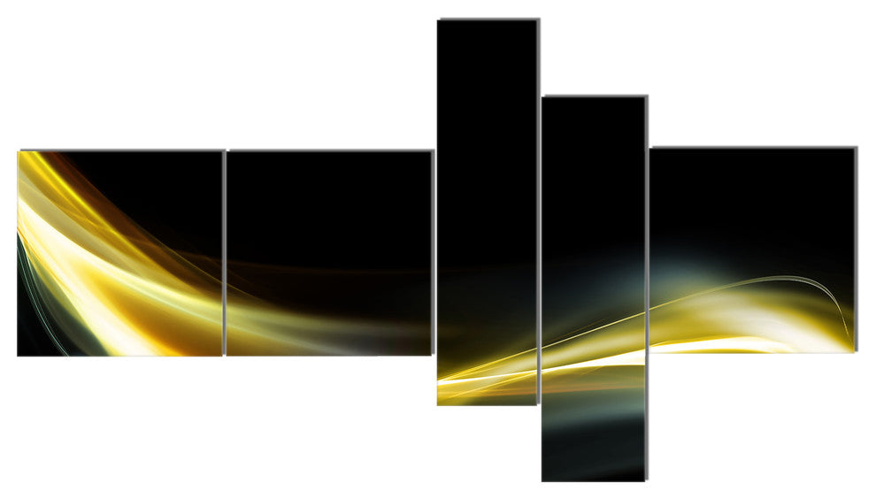 Gold in Black Upward Lines, Abstract Canvas art print, 60"x32", 5 panels
