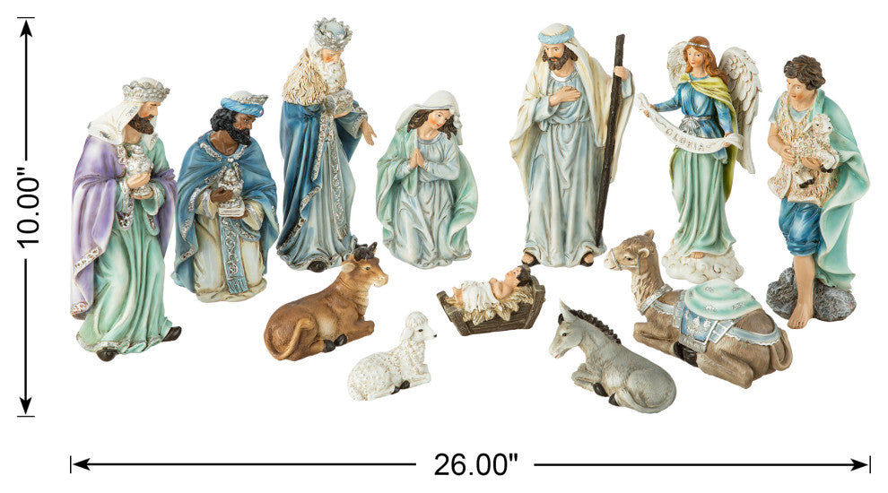 12-Piece Deluxe Blue Resin Nativity Figurine Set