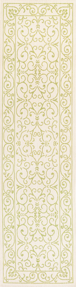 Charleston Filigree Textured Weave Indoor/Outdoor, Cream/Green, 2 X 10