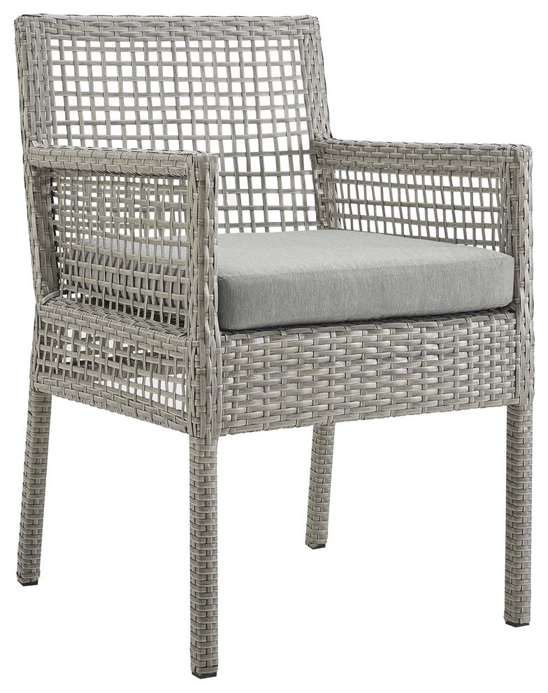 Aura Dining Armchair Outdoor Patio Wicker Rattan Set of 4, Gray Gray