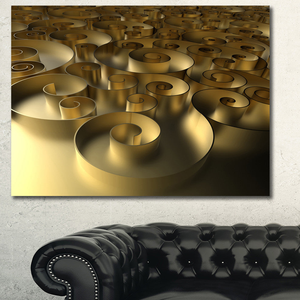 Golden Curly Abstract 3D Design, Abstract Canvas Art Print, 40"x30"