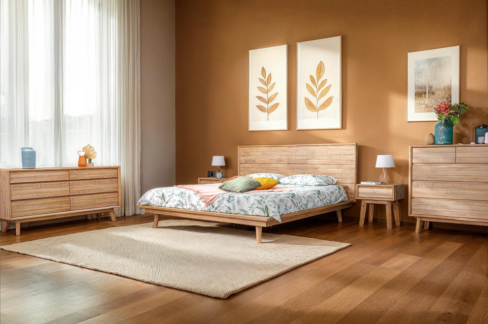 Gia Acacia Wood Panel Bed, Light Brown, Queen