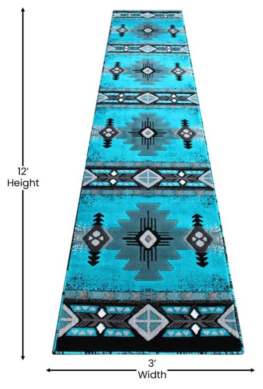 Mohave Collection Traditional Southwestern Style Area Rug, Turquoise, 2' X 11