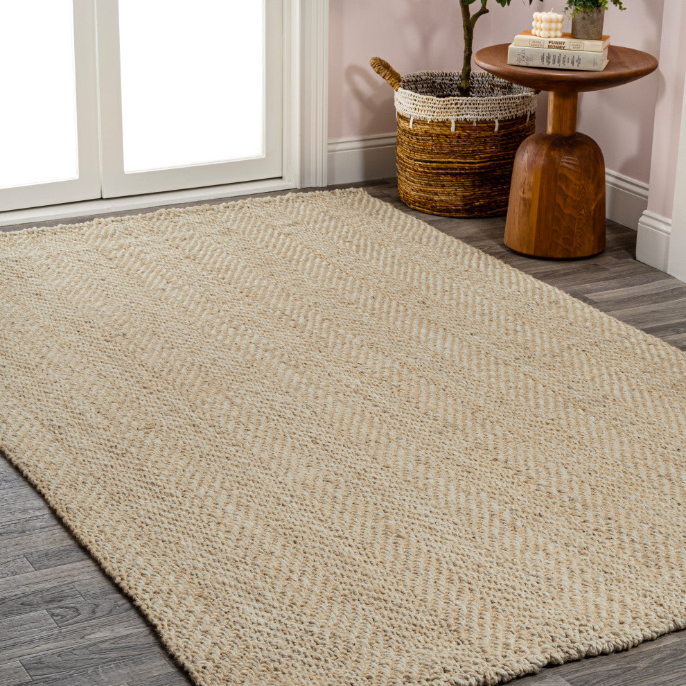 Espina Hand Woven Herringbone Chunky Jute Ivory 5 x 8 Rug