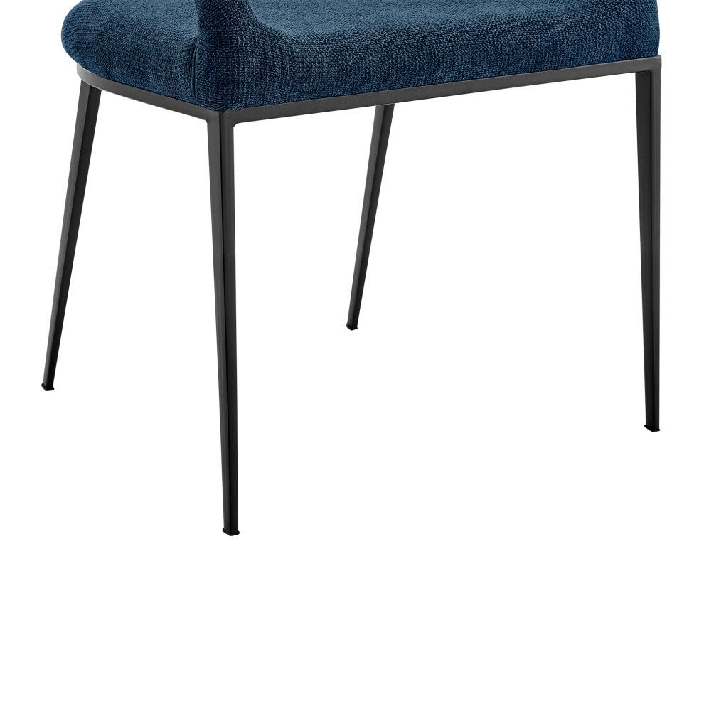 Morgan Upholstered Dining Chair With Matte Black Iron and Blue Fabric, Set of 2
