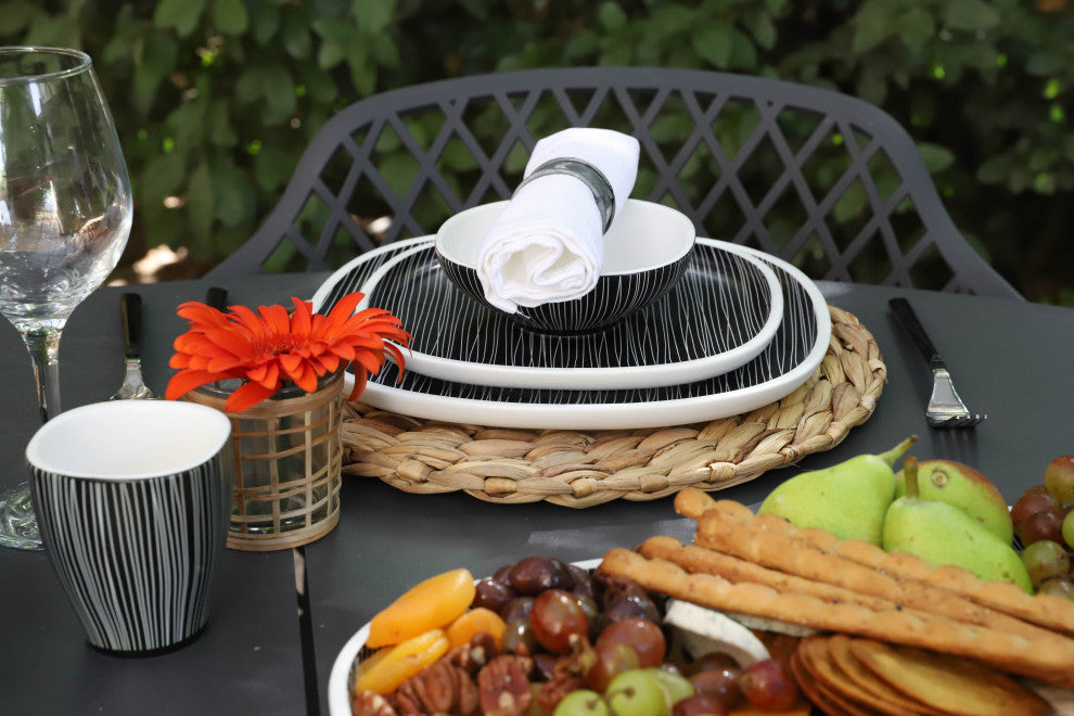 Black and White Dinnerware set, Black With White Lines, Set of 4 Cups (160cc)