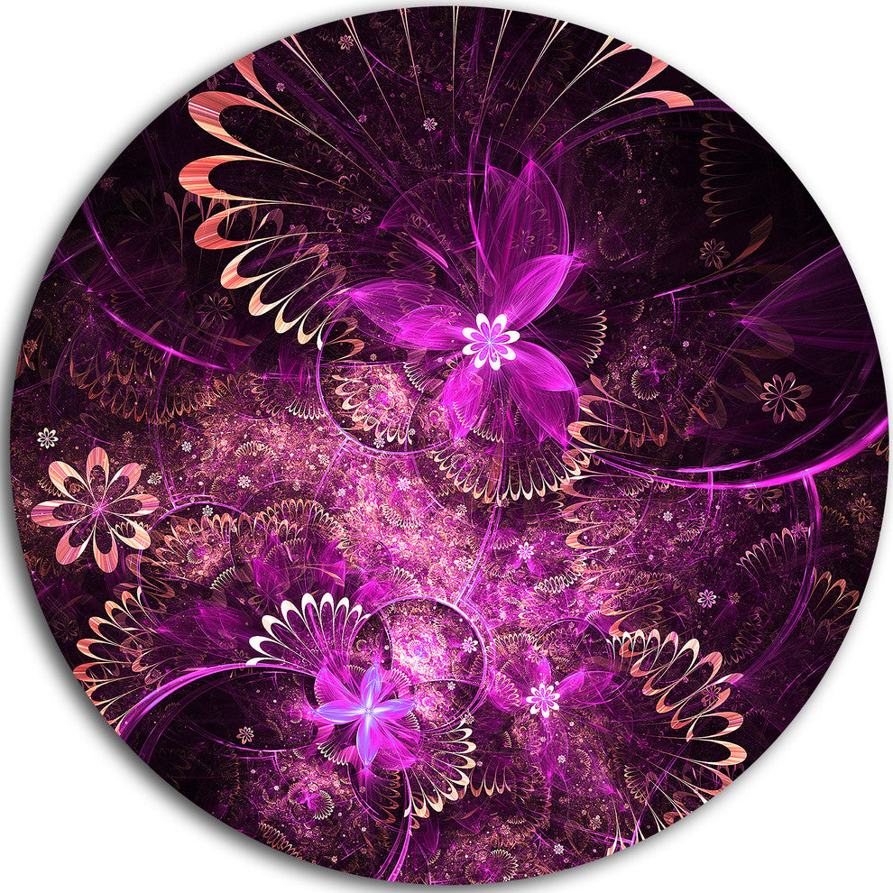 Glossy Bright Purple Fractal Flower, Floral Disc Metal Artwork, 11"
