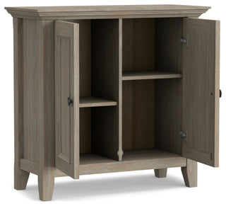 Opened cabinet interior visible; product shot but doors opened.