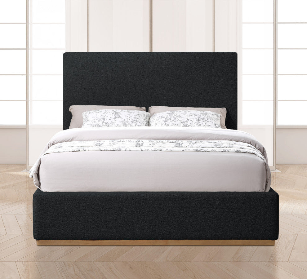 Monaco Boucle Fabric Upholstered Bed, Black, King