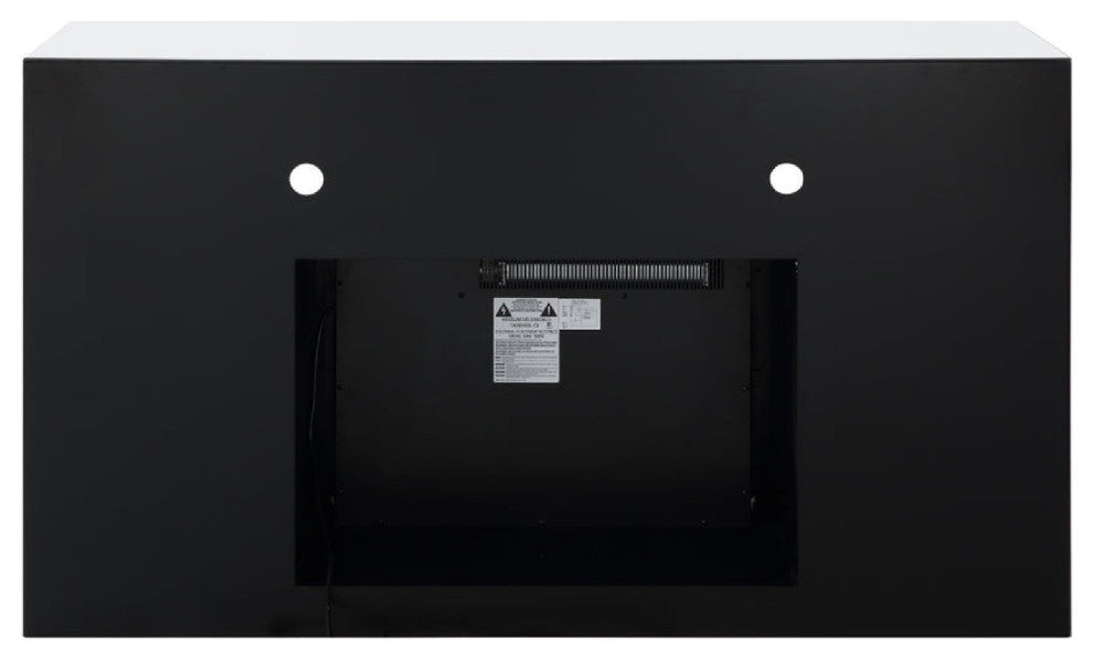 Benzara BM273254 Mirrored TV Media Stand, Timer Fireplace, 6 Compartment, Black