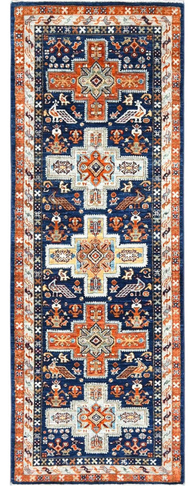 Delft Blue Armenian Inspired Wool Hand Knotted Runner Oriental Rug, 2'1"x5'10"