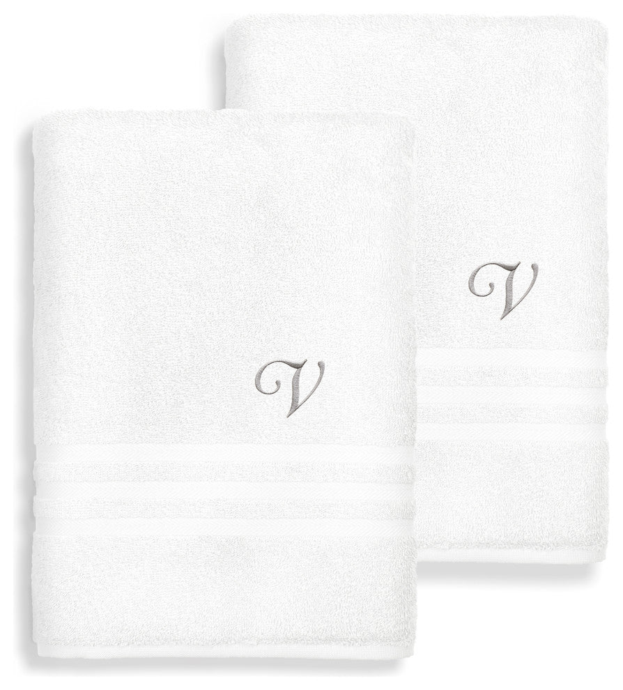 Denzi Bath Sheets With Monogrammed Letter, Set of 2, V