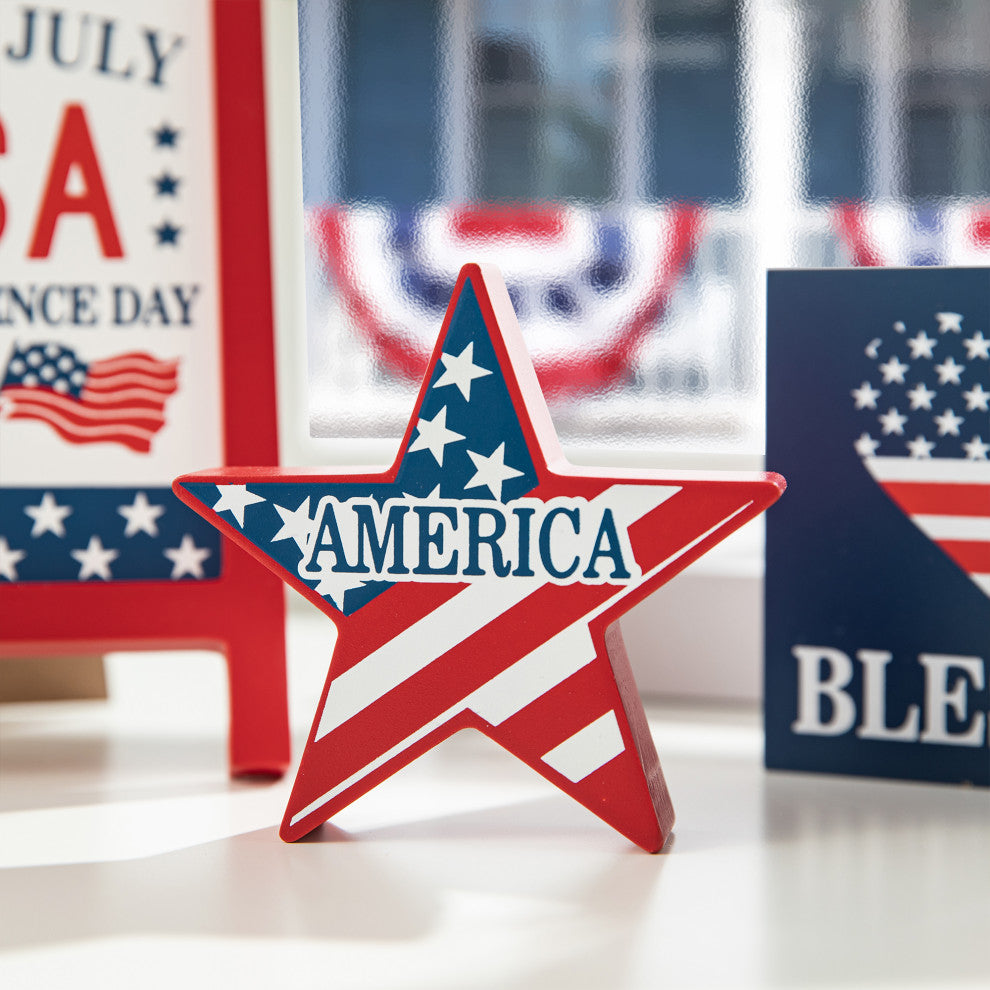 Patriotic Wooden Block Table Sign, 3-Piece Set