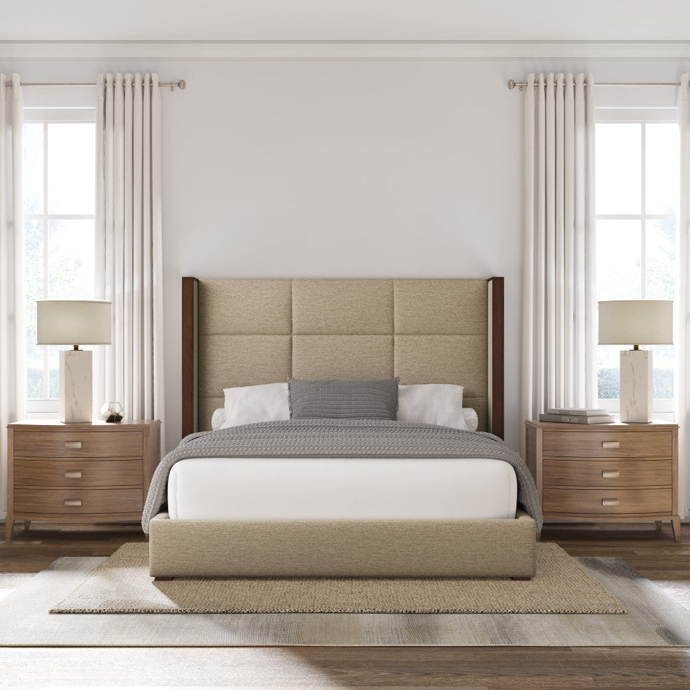 Nativa Interiors Irenne Square Tufted Bed, Flax, King, Medium 67"