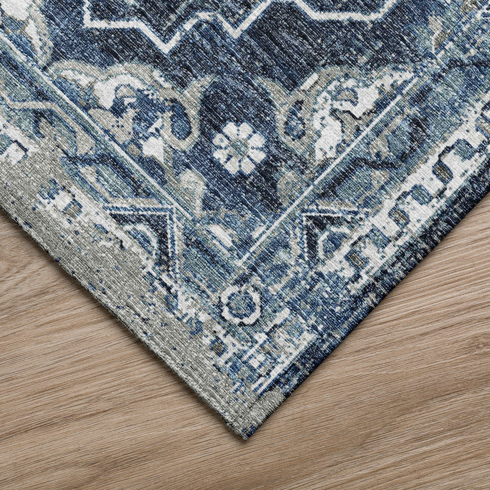 Indoor/Outdoor Marbella MB4 Navy Machine Washable 8' x 8' Round Rug