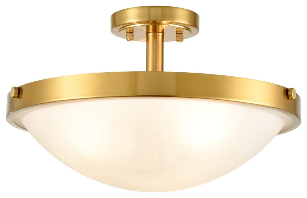 Modern Brass Ceiling Light, 3 Light ,Semi Flush Mount, Glass Shade